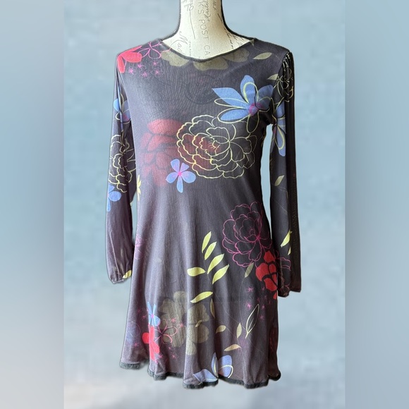 Sweet Pea Floral Print Sheath Dress, 2-Layer Nylon, Felt Hemline (M) Like New - Picture 1 of 10